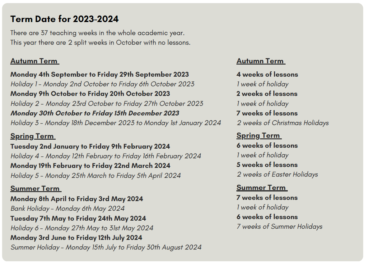 Term Dates for 2023-2024